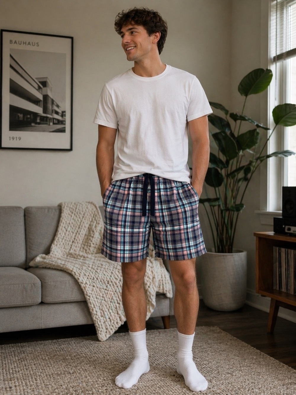 Izod Plaid Lounge Shorts Large Men’s Pajama Sleepwear Comfy Drawstring
